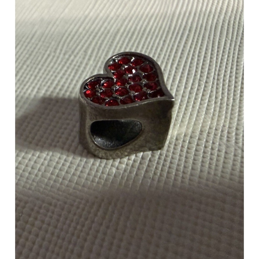 ITALY 925 RL Sterling Silver Rhinestone Red Heart Slide Charm